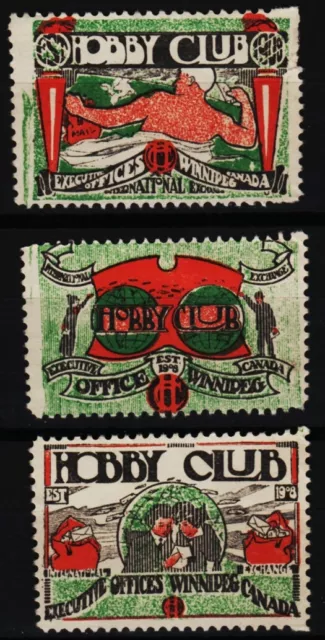 3 alte reklamemarken 1908 hobby club winnipeg, canada, kanada     /0407