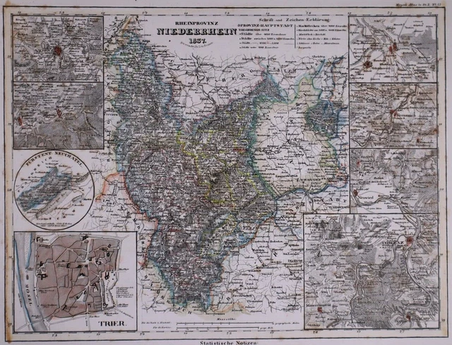 Dated 1837 Universal Atlas Map ~ NIEDERRHEIN / GERMANY ~ (10x12)-#1291