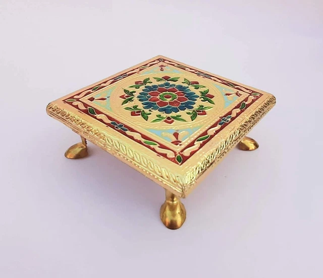 Handcrafted Multicolor Meenakari Artwork Wooden Multipurpose Bajot Chowki
