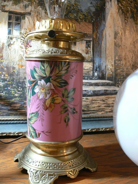 Vintage Pink Floral Glass Parlor Lamp GWTW Banquet Table Lamp W Ball shade globe 2