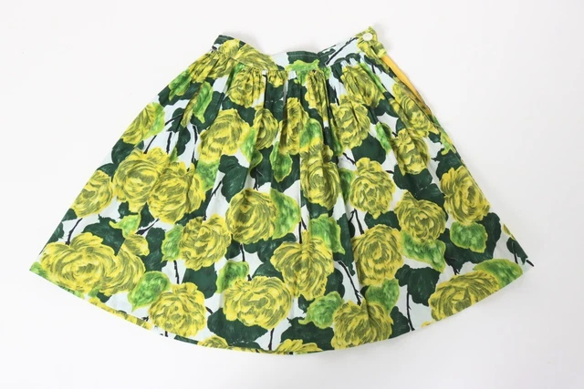 Gonna vintage anni '50 originale stampa rosa verde cotone UK 6 XS