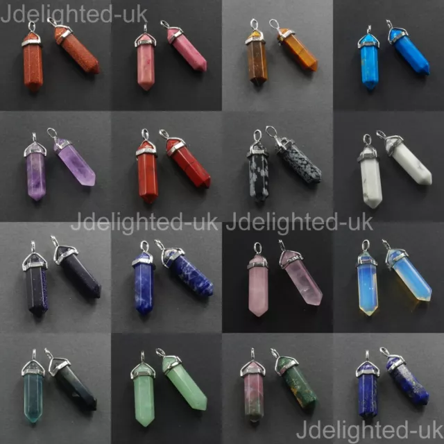 Natural Gemstones Hexagonal Pointed Reiki Chakra Healing Pendant Necklaces Beads