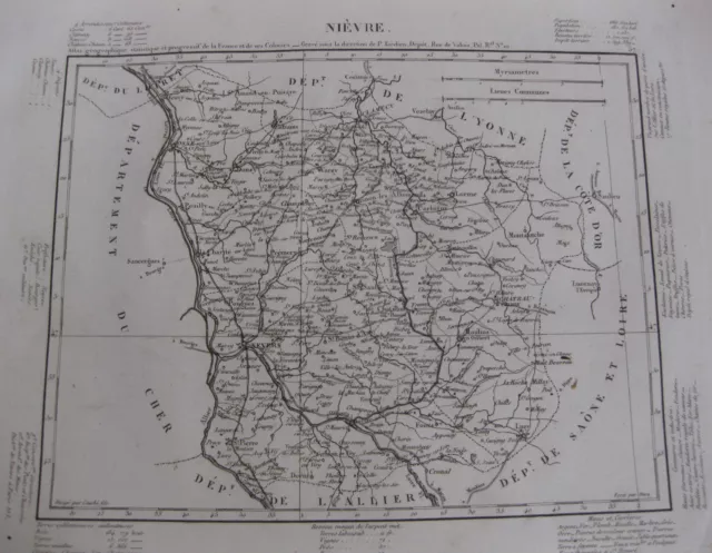 1835 Carte Atlas Géographique France Département Nièvre Nevers Bourgogne