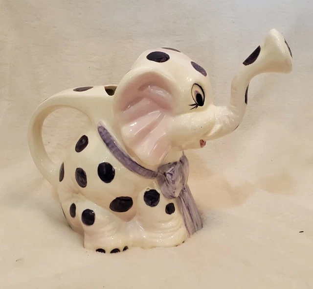 Vintage Ceramic Elephant Watering Can Polka dot purple Hobbyist Piece garden