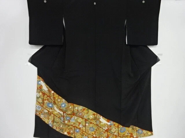 41677# Japanese Kimono / Antique Tomesode / Floral Plants