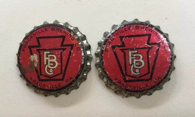 2 Old Frackville PA Beer Bottle Caps Cork Back Crowns 1930s Keystone Logo