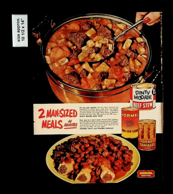 1955 Hormel Good Food Canned Meals Dinty Moore Beef Stew Vintage Print Ad 34830