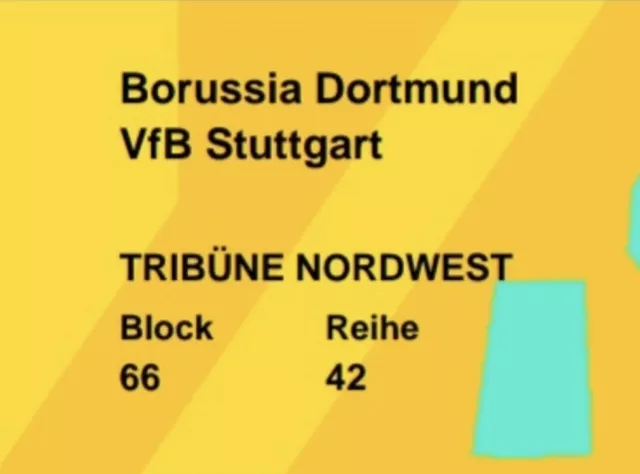 1 Ticket. Block 66. Borussia Dortmund BVB vs. VfB Stuttgart