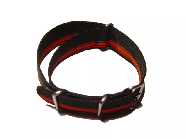 Bracelet montre NATO Nylon résistant rayé rouge/noir 18mm 20mm 22mm 24mm NEUF