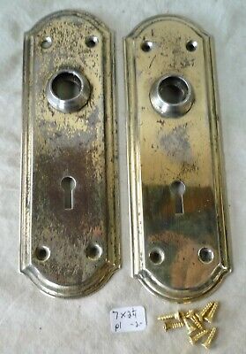 Door Knob Back Plates (pr) Old Patina Brass Plated 7"h x 2 1/4"w  (per pr)