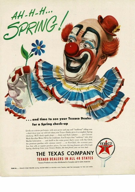 1950 TEXACO Company Gas Gasoline Oil Circus Clown art Vintage Ad