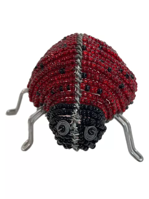 Wire beaded ladybug black red figurine hand-fashioned insect garden decoration