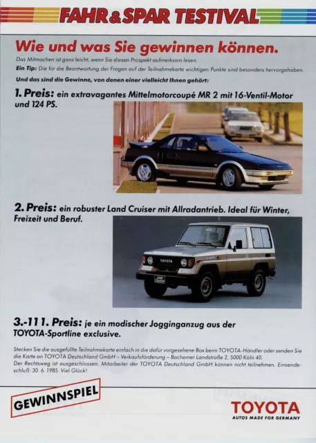 Toyota Prospekt Preisausschreiben 1985 Teilnahmekarte Starlet DX Corolla 2