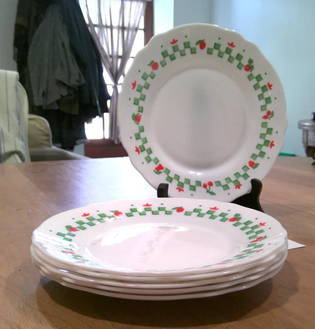 Lot 6 Assiettes à Dessert Arcopal + Coupelle - Motif Floral Craquelé Bleu - Vintage