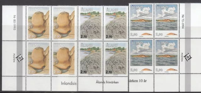 ALAND : 1993-5 Aland Geology  set SG 71-9 never-hinged mint blocks of four 2