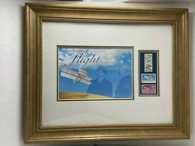  "Dream of Flight" Wright Bros. Matted, Framed with Vintage Postage Stamps 