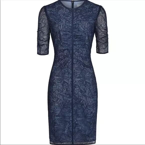 Reiss Women's Navy Willo Leaf Lace Dress Knee-length Size 6