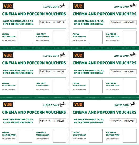 Up to 6 - VUE Cinema & 1/2 Price Popcorn (any size) - 2D 3D VIP & XTREME - Nov14 2