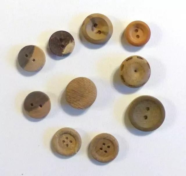 10 Vintage brown wooden buttons various sizes for crafts dressmaking sewing