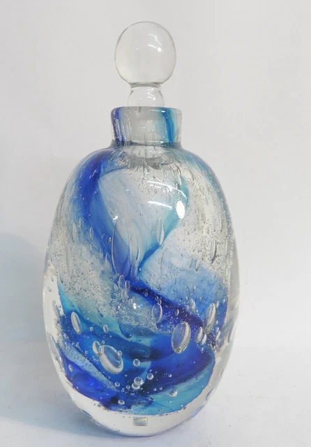 Signed Andrew Sanders Studio Blue Bubble Glass Scent Perfume Bottle