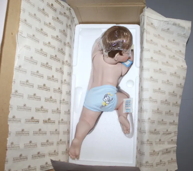 NEW 1994 Ashton Drake Galleries Snug As A Bug In A Rug Porcelain Baby Boy Doll