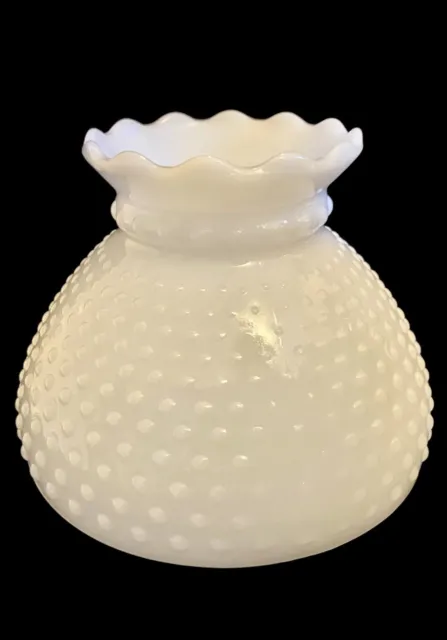 Vintage White Milk Glass Hobnail Ruffled Top Hurricane Lamp Shade 7.75” Fitter