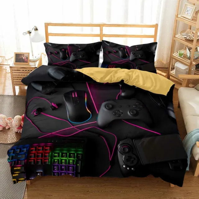 3D Gamer Video Game Duvet Cover Single Boys Bedding Quilt Cover Pillowcase Black