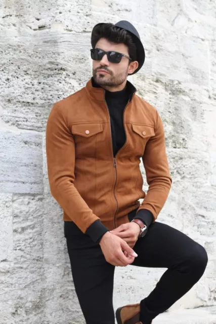 New Brown Leather Jacket Men Pure Suede Slim Fit Flight/Bomber Size S M L XL XXL