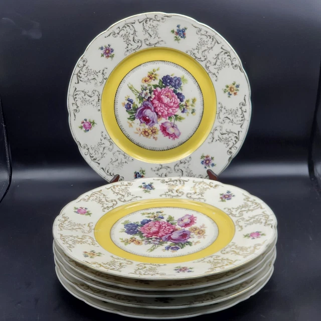 Vtg RARE Set Of 6 Czech F&B Baronet Fine China 10.75"D Dinner Plates c1921-1945