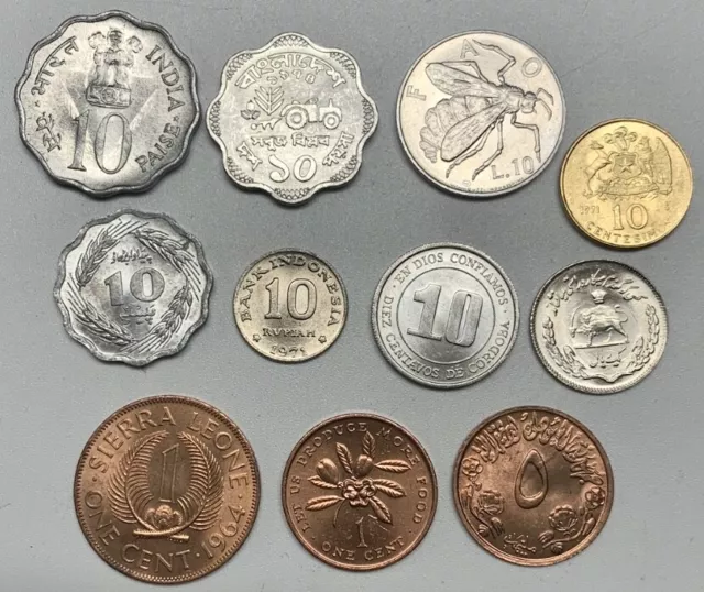 Assorted World Coins -- 11 Different Currency Lot -- Choice Uncirculated