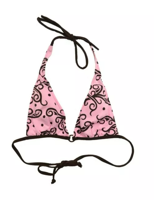 De La Mer TP RIO TRI Pink Brown Swirl Polka Dot Tie Swimsuit Junior's Bikini Top