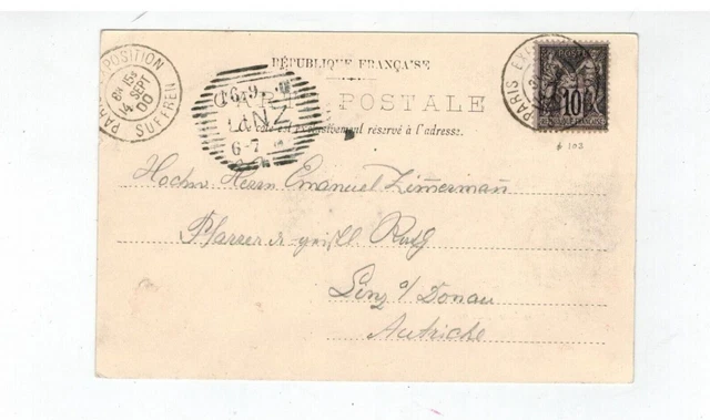 Carte Postale Expo Universelle Paris 1900 Suffren Type Sage 10C Pour Autriche