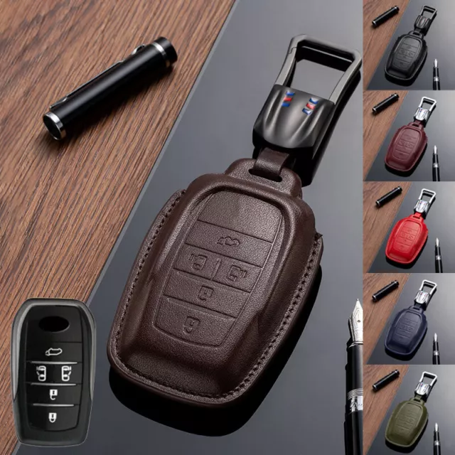 Genuine Leather Car Remote Key Fob Case Cover For Toyota RAV4 Prime 2016-2023