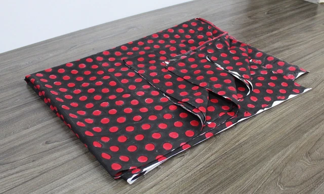 Indien Handmade Rouge Noir à Pois Tissu Main Bloc Coton Couture Tissu 4.6m