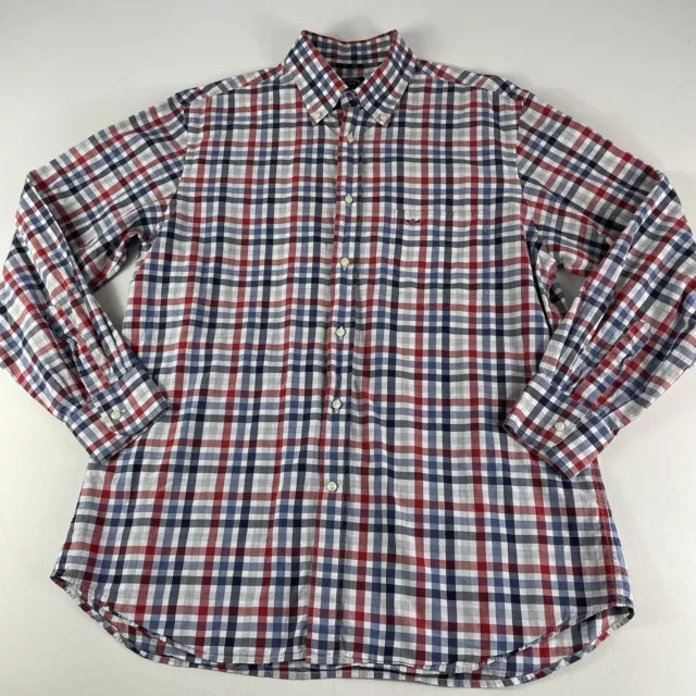 Paul & Shark Button Down Shirt Men's Large Red Blue Check Yacht Club Soft Touch