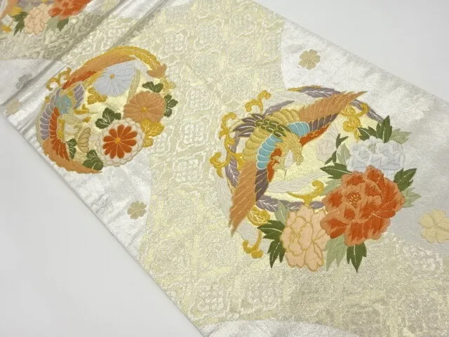 6123516: Japanese Kimono / Vintage Fukuro Obi / Woven Phoenix & Peony