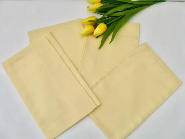 4x Nice Quality Cotton Fabric Yellow Large Napkins Hemmed Fleur-de-Lys 50x50cm