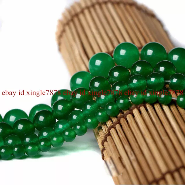 Natural 6/8/10/12/14mm Smooth Green Jade Round Gemstone Loose Beads 15'' AAA+