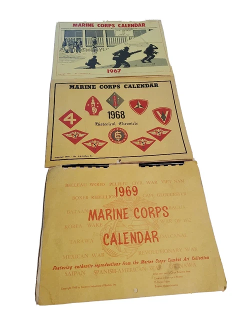 Vintage 1967, 1968, & 1969 Marine Corps Calendar Historical Chronical