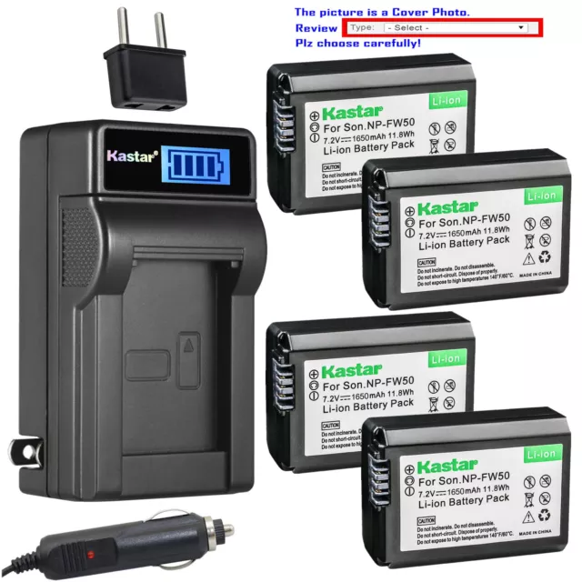 Kastar Battery LCD AC Charger for Sony Genuine NP-FW50 OEM BC-VW1 BC-TRW a7 II