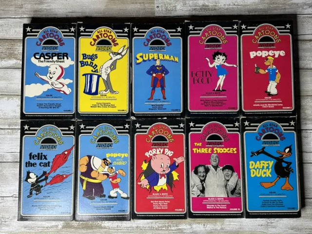 Vintage All Star Cartoons VHS Lot Of 10 VHS Tapes Betty Boop Felix Popeye Casper