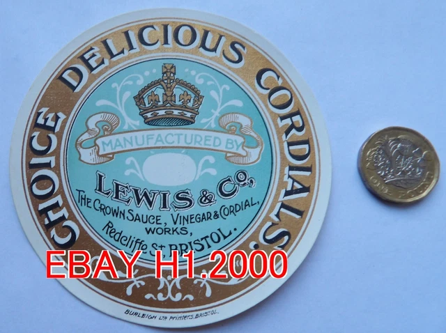 Rare Antique  Lewis  Bristol  Cordial Sauce Bottle Label