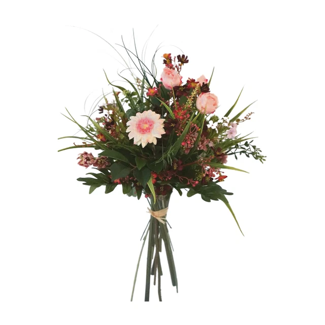 Kunstblumenstrauß rosa Rosen Gerbera H 30cm künstlicher Blumenstrauß Sommerdeko