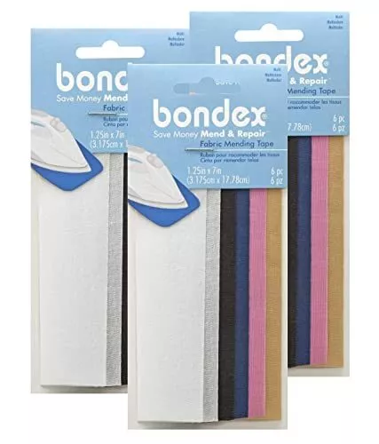 Bondex Mend and Repair with No Sew Iron-On Patch Fabric Mending Tape 1.25x7" ...