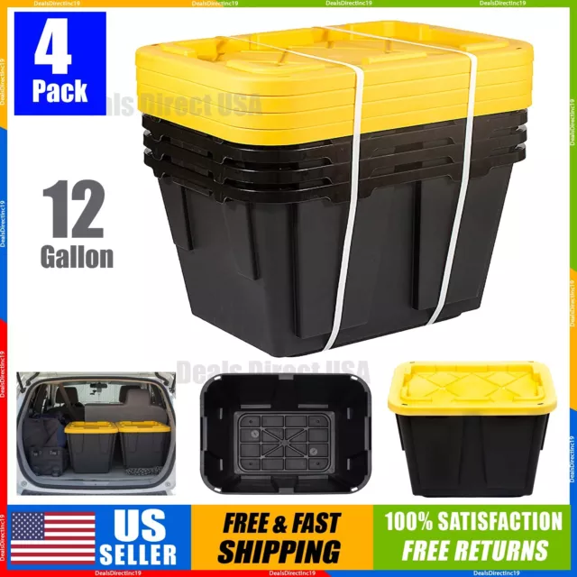 27 Gallon Storage Containers with Lids Plastic Bins Black Yellow Stackable 4 pk