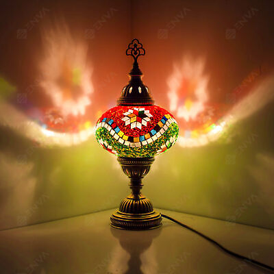 Turkish Table Lamp Moroccan Colourful Glass Mosaic Tiffany Lamp Light FREE Bulb