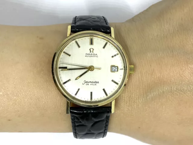 VTG Omega Automatic Seamaster DeVille 14K GF Wrist Watch Leather Bracelet 1970’s