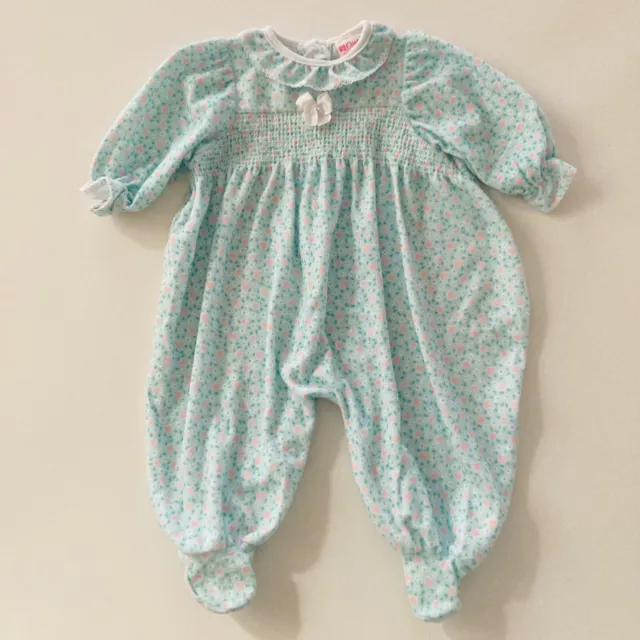 Vintage Carter’s USA Baby Girl Mint Footie Pajamas Smocked