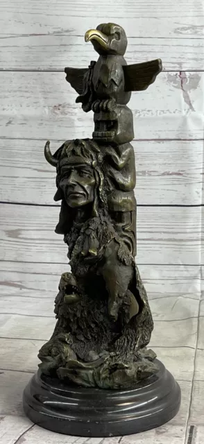 Rare Northwest Coast Haida Totem Pole 100% Bronze Sculpture Lost Wax Method