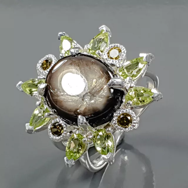 10ct+  Not Enhanced Black Star Sapphire Ring Silver 925 Sterling Size 7/R267865